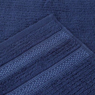 Navy Blue Cotton Ribbed Geometric Border Bath Towel Set of 3