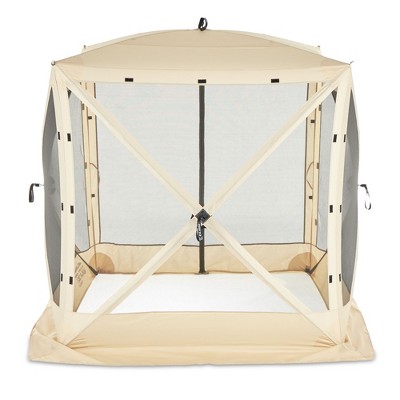 CLAM Quick-Set 6 x 6 Foot Traveler Portable Pop Up Outdoor Camping Gazebo 4 Sided Canopy Shelter with Ground Stakes and Carrying Bag, Tan