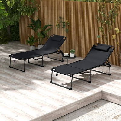 Black Mesh Folding Chaise Lounge Set with Reclining Backrest