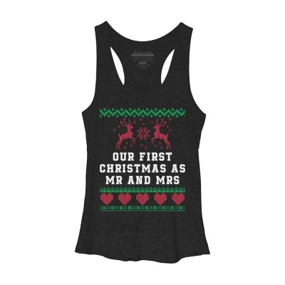 Women's Design By Humans Our First Christmas As Mr & Mrs T-Shirt By UnlockedHTK Racerback Tank Top