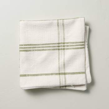 18"x18" Tri-Stripe Plaid Decorative Pillow Cover Light Green/Cream - Hearth & Hand™ with Magnolia