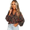 Amaryllis Women’s Black Floral Button Down Blouse with Balloon Long Sleeves Collar Neckline Lightweight - 2 of 4