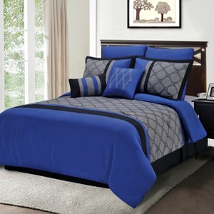 Traditional Solid Trellis Modern Design 8-Piece Wrinkle-Resistant Polyester Microfiber Ultra-Soft Down Alternative Bedding Set by Blue Nile Mills - 1 of 2