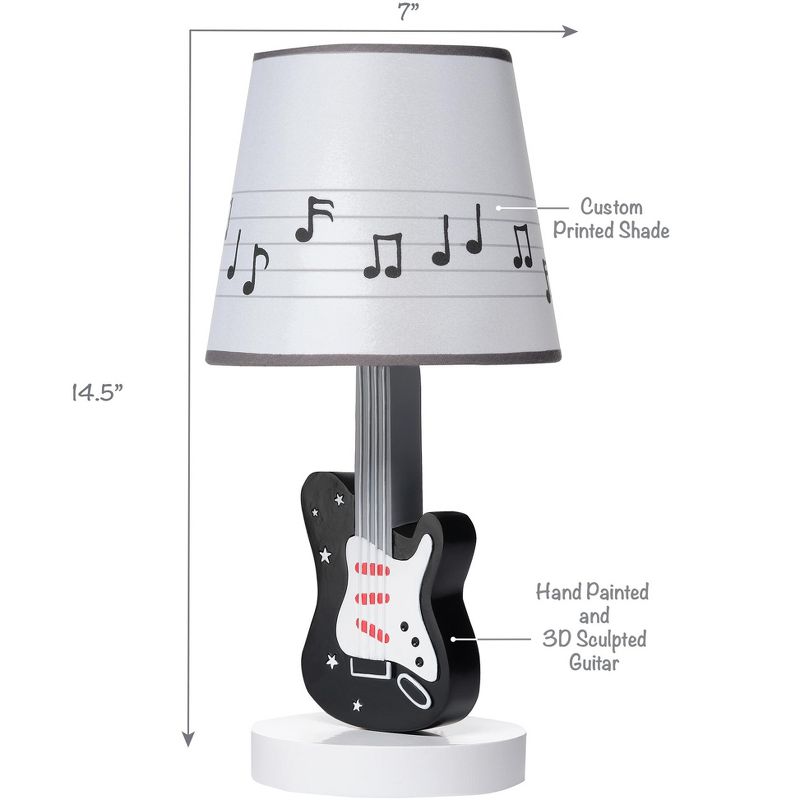 Lambs & Ivy Rock Star Guitar Lamp with White Musical Notes Shade & Bulb, 5 of 8