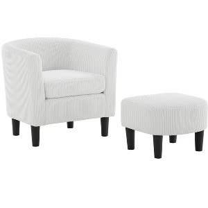 Ridstar White Upholstered Arm Chair Corduroy Single Sofa Chair with Ottoman Foot Rest Comfy Armchair for Living Room Bedroom and Office - 1 of 4