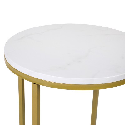 White Marble and Gold Round End Table