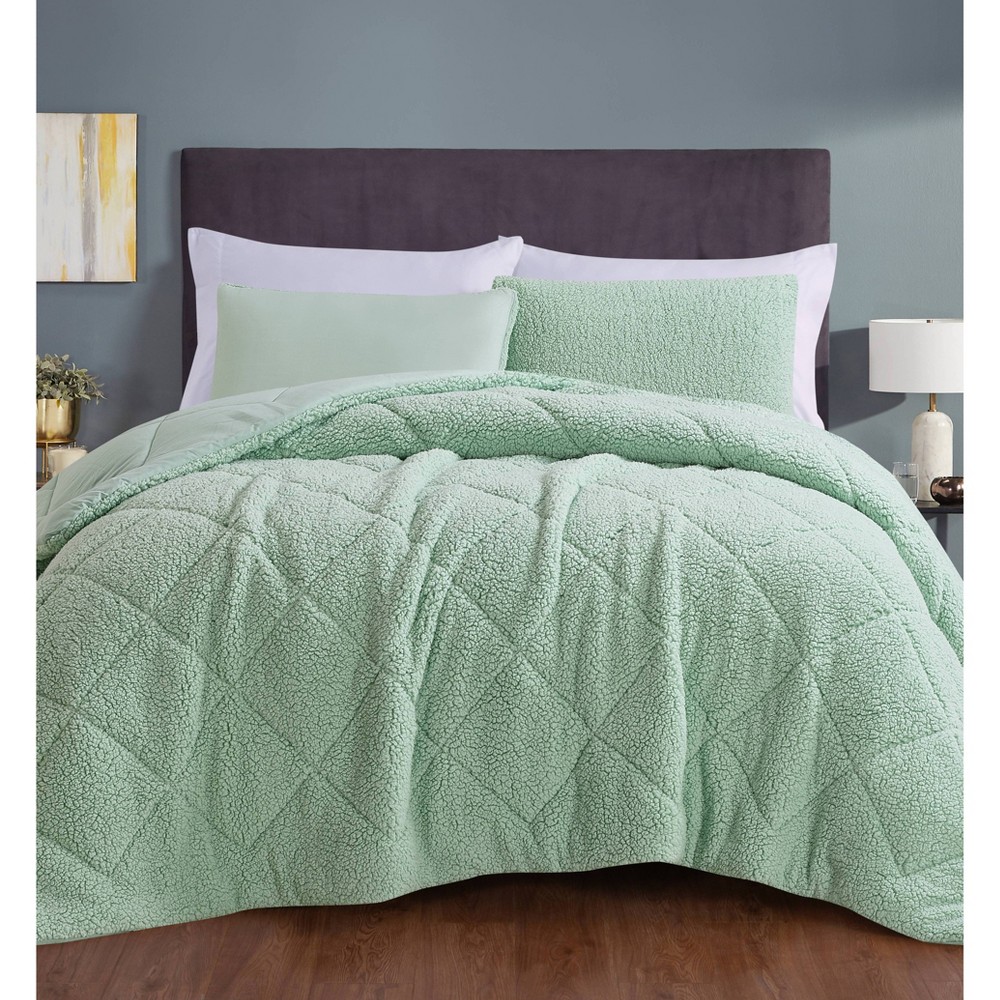 Photos - Bed Linen King Cozy Faux Shearling Comforter Set Green - Videri Home