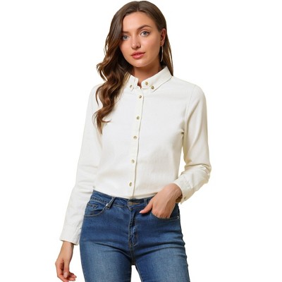 Allegra K Women's Classic Long Sleeve Loose Fit Button Up Denim Shirt