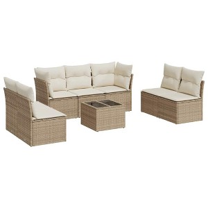 vidaXL Garden Sofa Set Beige PE rattan, powder-coated steel, tempered glass - 1 of 4