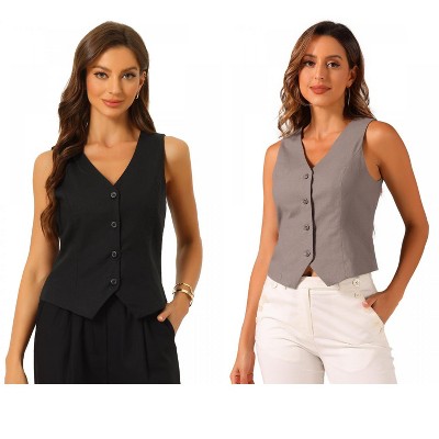 INSPIRE CHIC Women's Fashion Sleeveless Button Down V Neck Crop Summer Vest 2 Packs