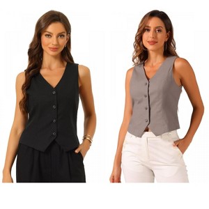 INSPIRE CHIC Women's Fashion Sleeveless Button Down V Neck Crop Summer Vest 2 Packs - 1 of 4