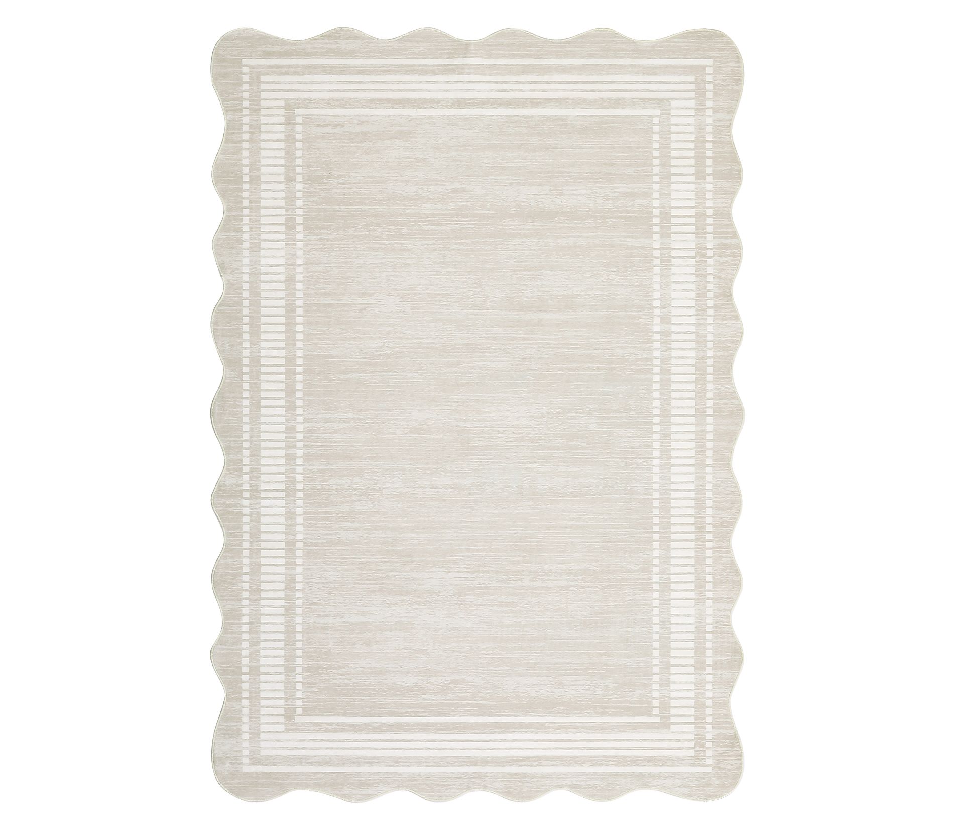 5' x 7' Washable Modern Bordered Non Slip Area Rugs for Living Room Dining Room, Low Pile Geometric Carpet for Home Office, Beige