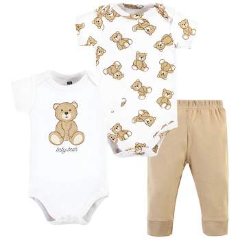Hudson Baby Cotton Bodysuit and Pant Set, Teddy Bears Short Sleeve