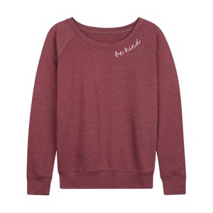 Women's - Instant Message - Be Kind Lightweight French Terry Wide Neck Long Sleeve Graphic Shirt - 1 of 4