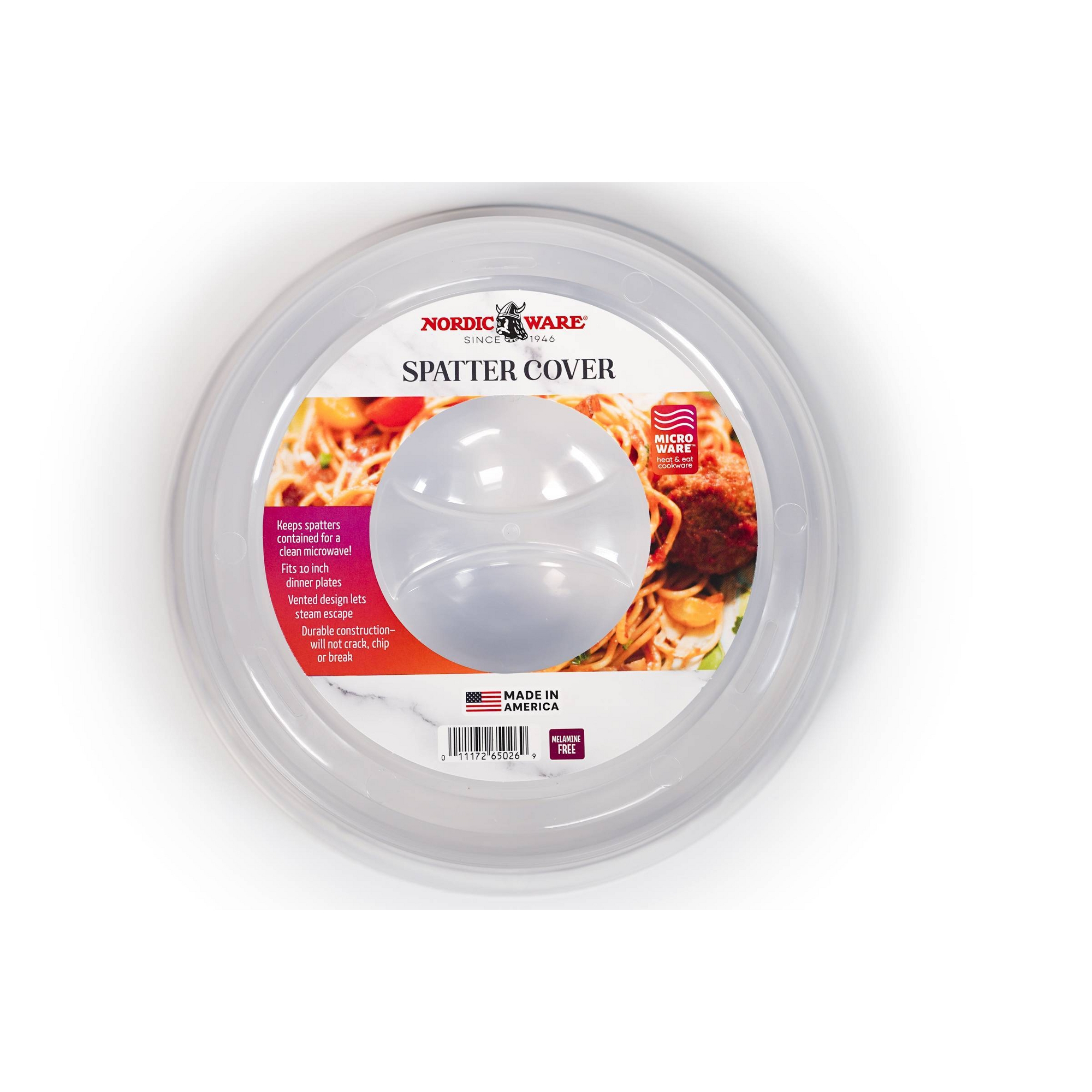 Nordic Ware Plate Cover: Clear Microwave Oven Lid, Dishwasher-Safe, 10.5" Diameter, Polypropylene, 5-Year Warranty