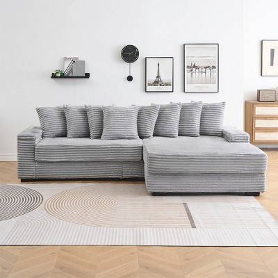 Modern Minimalist L-Shaped Sectional Sofa,Corduroy Fabric Upholstered Armrests Sofa,3 Seat Living Room Furniture with Solid Wood Frame-Koiai