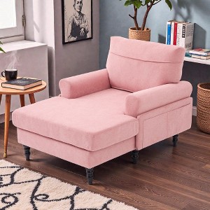 Mshliw Chenille Fabric Chaise Lounge Recliner chair with Wide Seat, Solid Wood Legs, Single Sofa, Side Storage Pockets and Soft Backrest for Living - 1 of 4