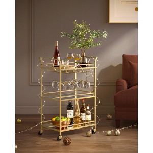 Bar Cart, Home Bar Serving Cart, Small Bar Cart with 3-Tier Shelf, Wine Holders, Glass Holders, Bar Cart, 15 x 23.6 x 36.2 Inches - 1 of 4