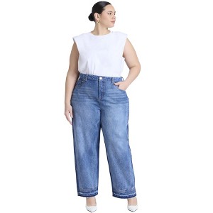ELOQUII Women's Plus Size Two Tone High Rise Straight Leg Jean - 1 of 4