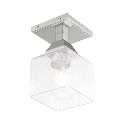 Elegant Seeded Glass 1-Light LED Flush Mount in Polished Chrome