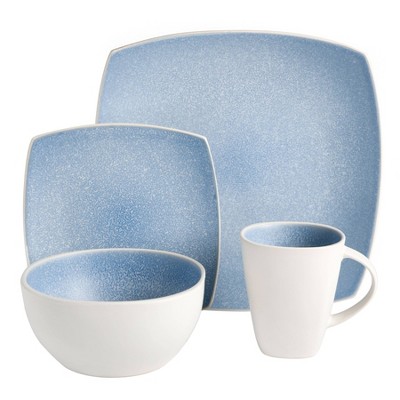 Aqua Blue Square Ceramic Dinnerware Set, Service for 4