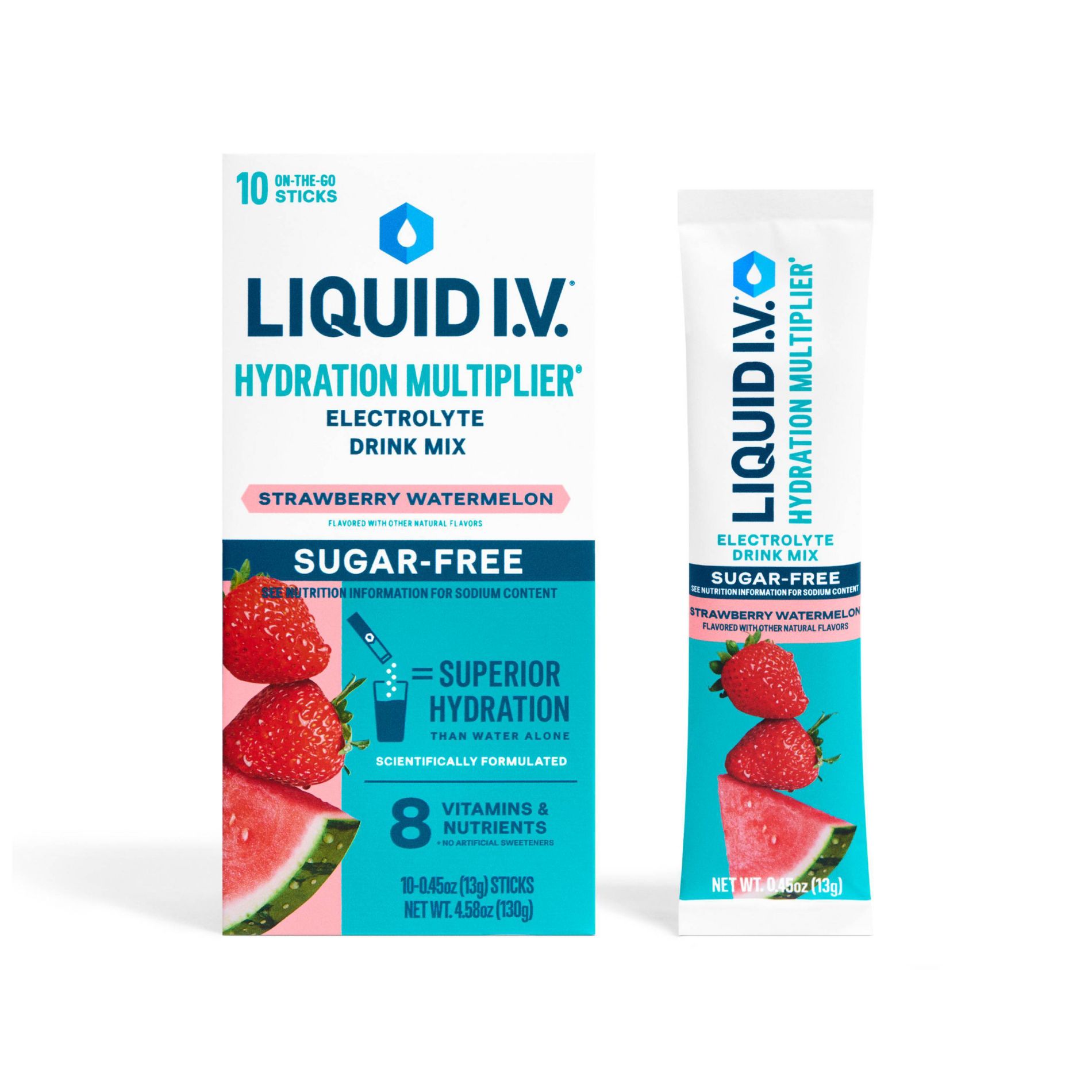 Liquid I.V. Sugar-Free Hydration Multiplier Vegan Powder Electrolyte Supplements - Strawberry Watermelon - 4.58oz/10ct