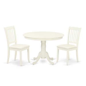 HomeStock 3-Pc Linen White Finish Solid Wood Top - Round Dining Room Set - Seats 4 - 1 of 4