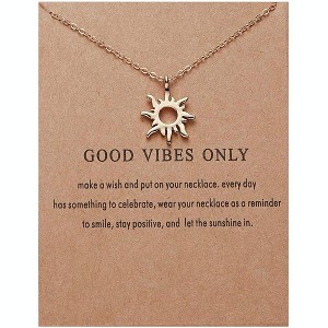 Sun & Feather Necklace for Women, Gold or Silver Elegant Daily Jewelry - 1 of 4