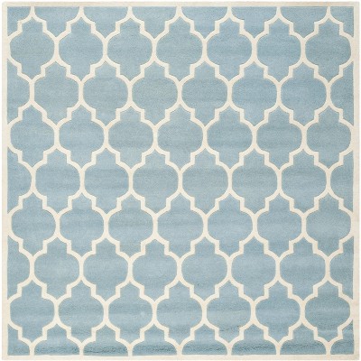 Handmade Blue and Ivory Tufted Wool Square Rug