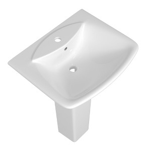 24 in. W x 19 in. D Vitreous China U-Shaped Vessel Sink with Single Faucet Hole Pedestal Combo Bathroom Sink in White - 1 of 4