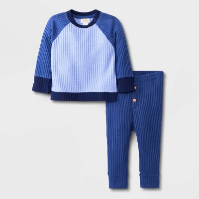 Image of Baby Boys' 2pc Cozy Waffle Top & Bottom Set - Cat & Jack™ Blue 24M