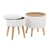 CAVINAS Round Storage Ottoman Bench,Storage Ottoman with Removable Lids and Matching Stool for Living Room,Bedroom,White/Black - 2 of 4