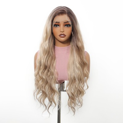 Jessie's Wig 26 Inch Ombre Blonde Color With Highlight Long Wavy Wig Synthetic Hair 13x3.5 Lace 1 Pc/Pack