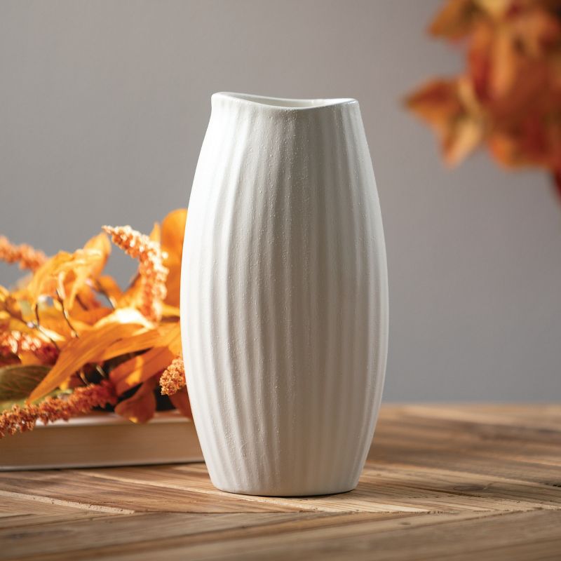 Sullivans 9" Modern White Ribbed Vase, 5 of 8