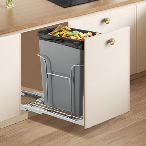 Under-Cabinet Pull-Out Trash and Recycling Bin with Full-Extension Soft-Close Slides, Stainless Steel and Plastic Space-Saving Waste - 1 of 4