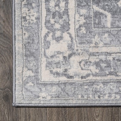 Light Gray/Ivory Synthetic Reversible Rectangular Runner Rug