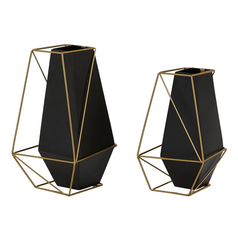 Set of 2 Metal Geometric Vase with Outer Frame Black/Gold - Olivia &#38; May, 1 of 6