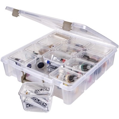 Clear Plastic Stackable Lidded Storage Box with 12 Bins