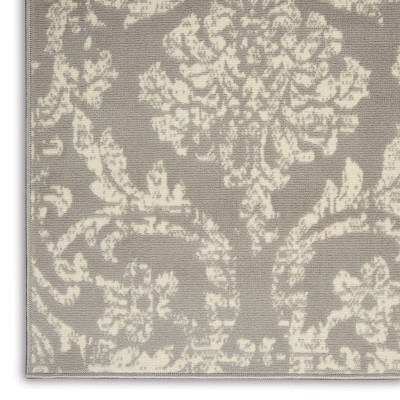 Gray and Ivory Damask 5'3" x 7'3" Synthetic Area Rug