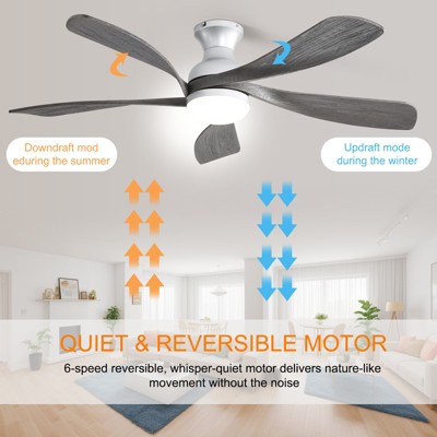 52 Inch Smart Ceiling Fan with Remote Control & Light 5 Reversible Blades APP Control Voice Control Adjustable 3-color LED Light Bedroom Ceiling Fan