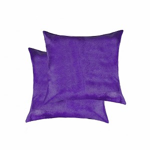 HomeRoots Set of Two 18" Purple Cowhide Throw Pillows - 1 of 4