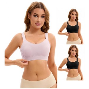 INSPIRE CHIC 3 Pcs Women's Push Up V Neck Full Coverage Wirefree Adjustable Straps Minimizer Bras 2 Black 1 Dark Purple Small - 1 of 4
