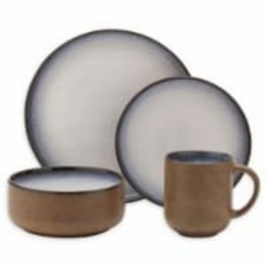 Mikasa Oaklyn Mist 16-Piece Stoneware Dinnerware Set, White & Blue Reactive Glaze with Stone-Like Exterior, Modern Tableware, Plates, Bowls, Mugs - 1 of 4