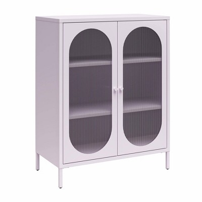 Lilac Metal Short Accent Cabinet with Fluted Glass Doors