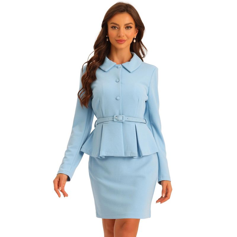 Allegra K Women's Business Peplum Blazer and Pencil Skirt Suit Set 2 Pcs, 1 of 6