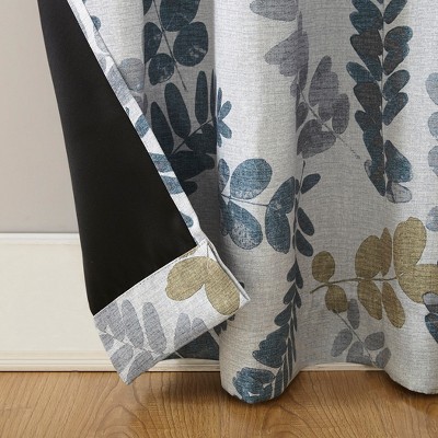 Indigo Blue Botanical Print Blackout Curtain Panel 40" x 95"