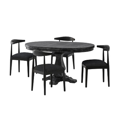 GDFStudio Denell 5 Pieces Contemporary Upholstered Wood Expandable Dining Set with Pedestal Base