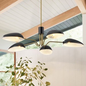 Rennnsan Solariq 48" W 5 - Light Unique Dome Mid-Century Modern Dimmable Chandelier in Black - 1 of 4