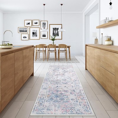 Distressed Boho Washable Indoor Soft Low Pile Non-Shedding Vintage Aesthetic Anti-Slip Rug, Nursery