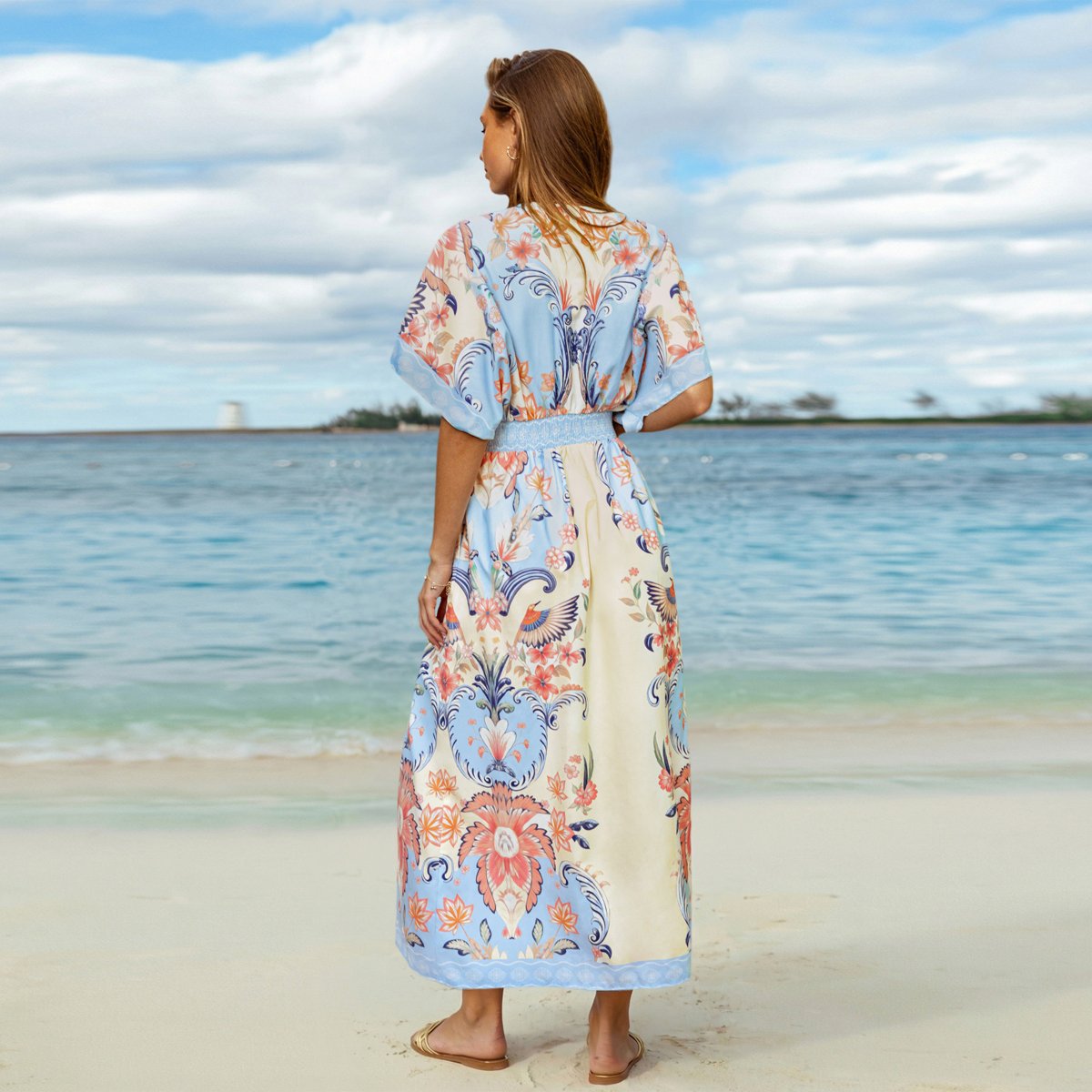 Женские платья Cupshe Women's Breezy Floral Maxi Beach Dress with Side Slits-S-Blue — фото 4